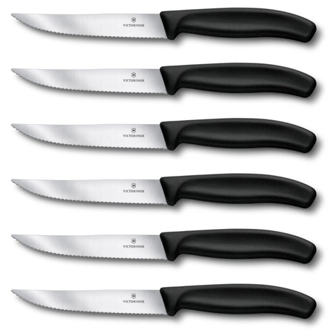 6x Swiss Classic Steak- & Pizzamesser 12 cm Wellenschliff Schwarz – Victorinox 6.7933 Victorinox