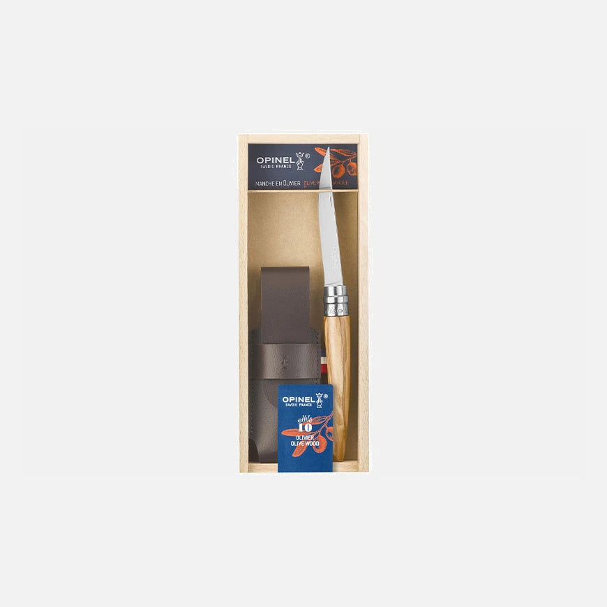 Opinel Effilé 10 Olivenholz Slim Messer Geschenkset mit Etui & Box