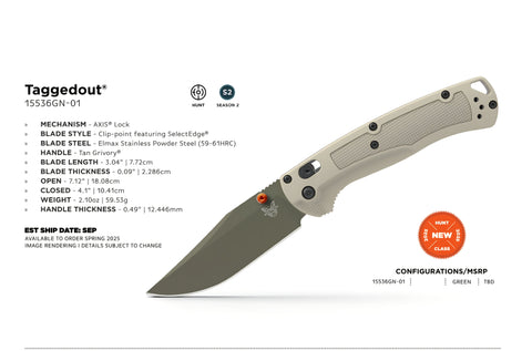 Benchmade 15536GN-01 Taggedout – Tan Grivory, Elmax, AXIS Lock, SelectEdge®