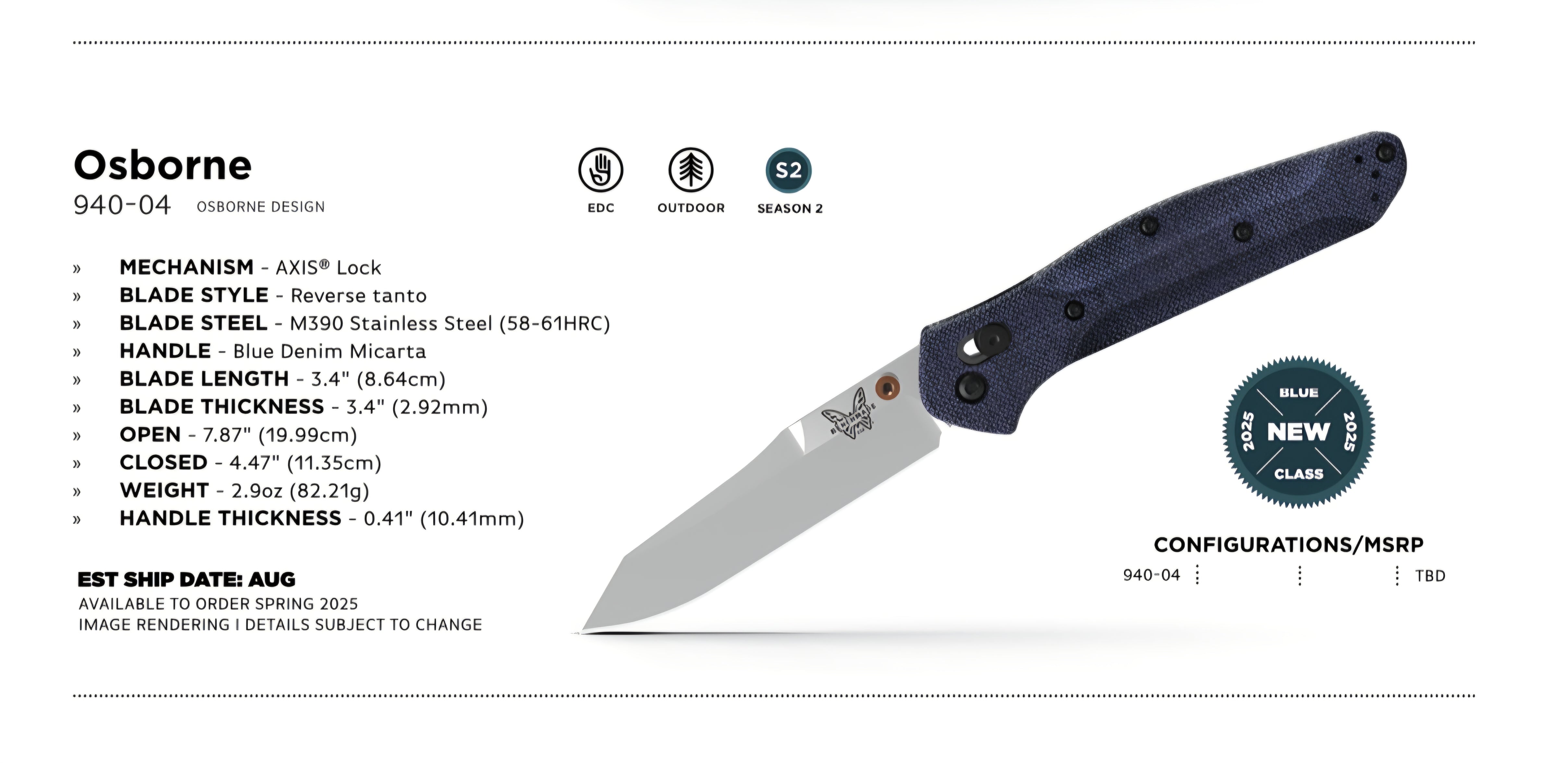 Benchmade 940-04 Osborne – Blue Denim Micarta, M390, AXIS Lock