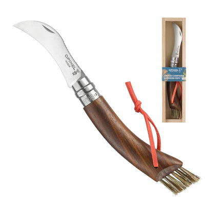 Opinel No. 8 Champignon Noyer Noir Messer Nussbaum – Pilzmesser mit Bürste & gebogener Klinge Opinel