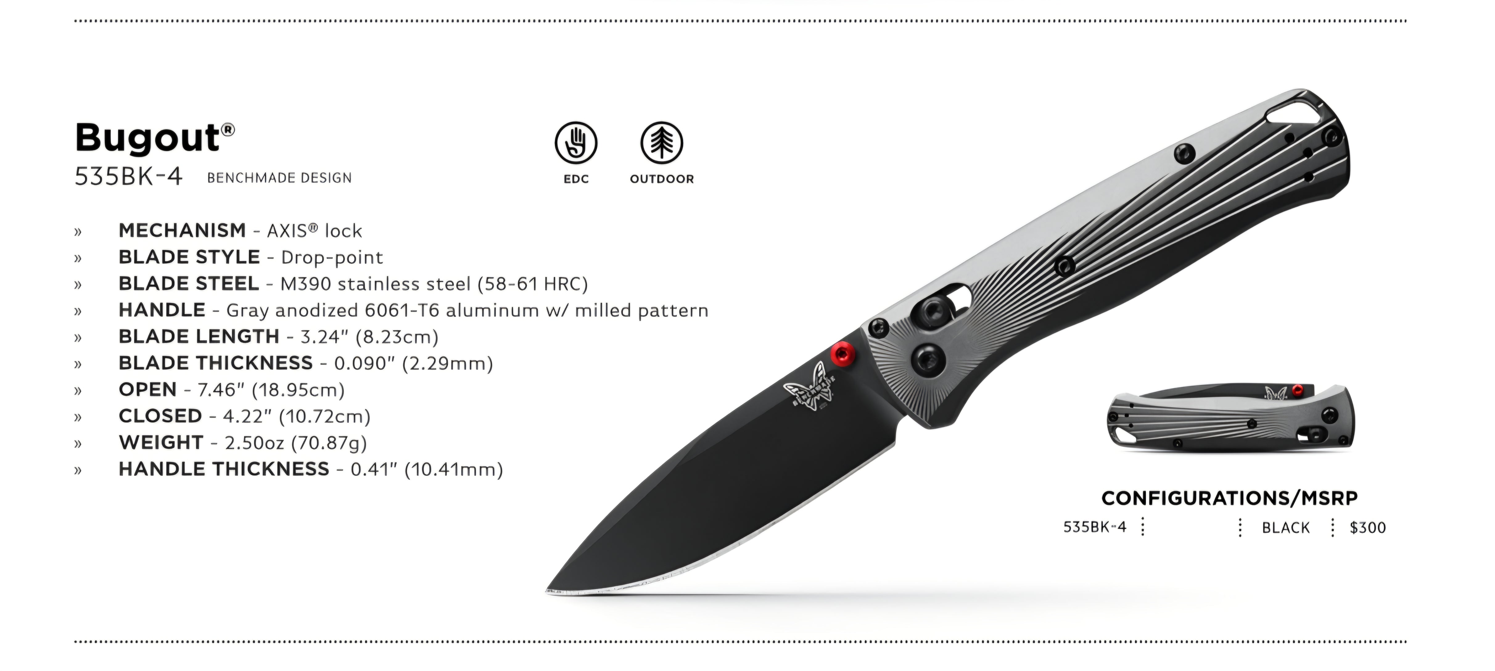 Benchmade 535BK-4 Bugout – Aluminium Edition mit M390 Stahl & Cerakote Finish