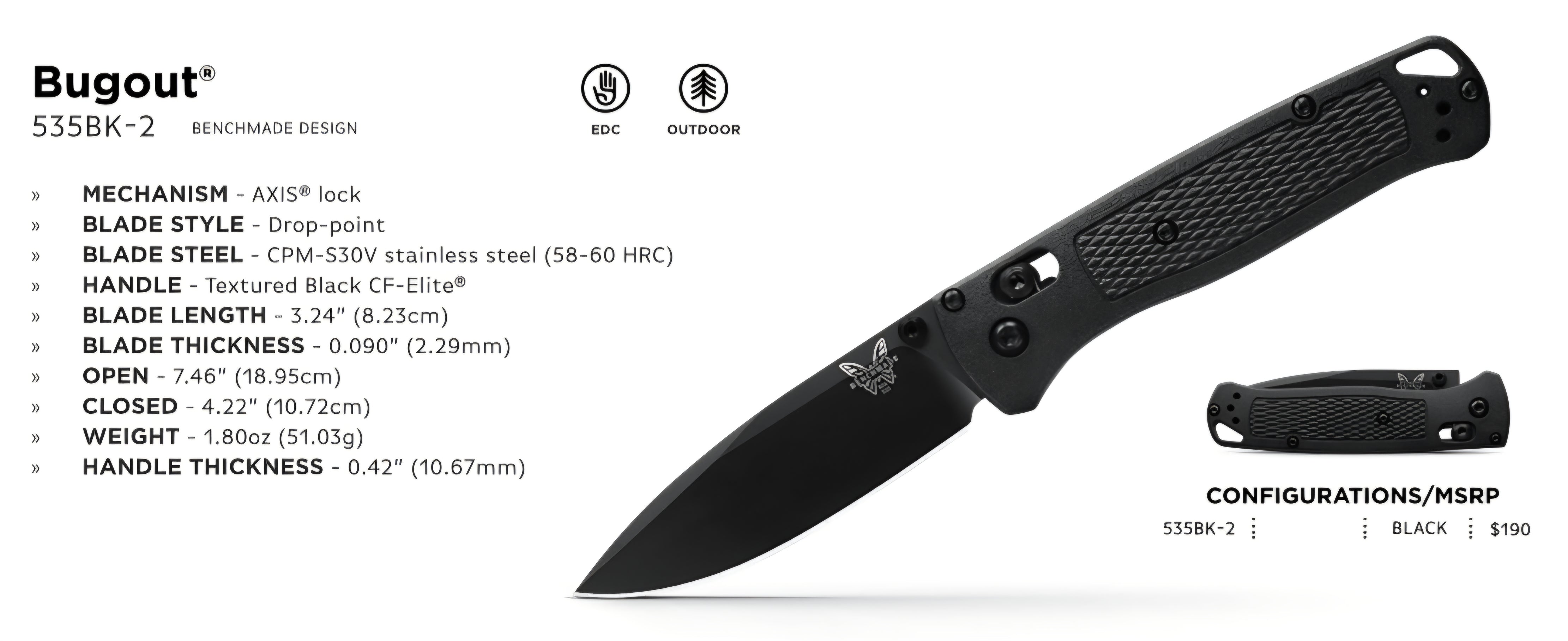 Benchmade 535BK-2 Bugout – All Black Edition mit CPM-S30V Stahl