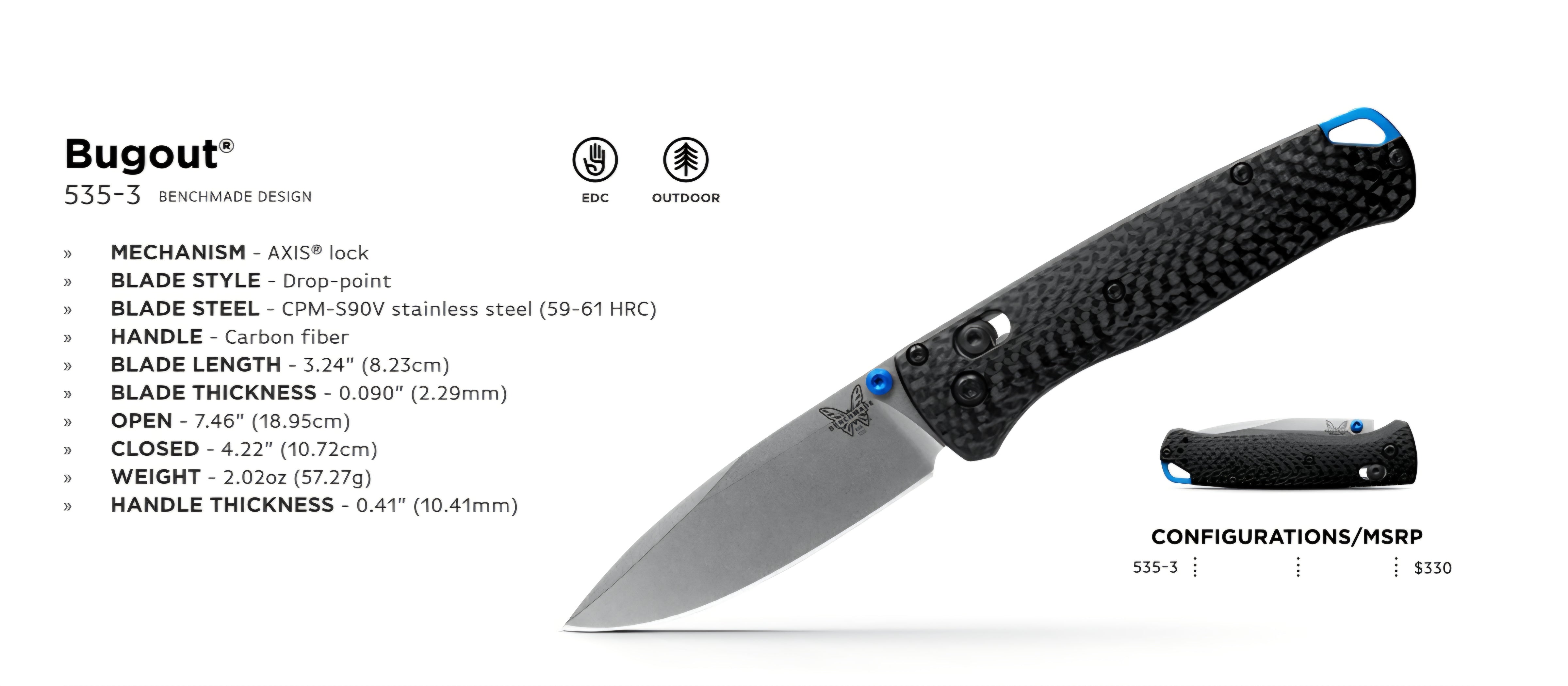 Benchmade 535-3 Bugout – Carbon Fiber Edition mit CPM-S90V Stahl