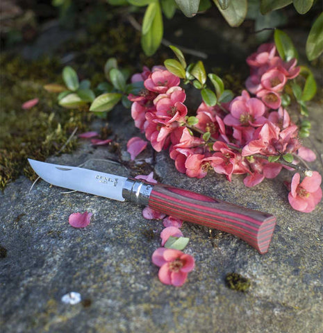 Opinel N°08 Laminierte Birke Rot – Elegantes Taschenmesser mit farbigem Birkenholzgriff & Geschenkbox