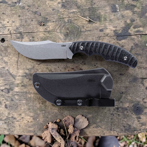 CRKT Burrower Black Micarta feststehendes Messer – D2 Clippoint Outdoor- & EDC Messer mit Kydexscheide