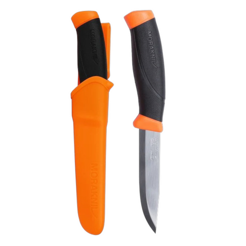 Morakniv Companion (S) Outdoor Messer Hi-Vis Orange – 12C27 Edelstahl, Scandi Schliff & rutschfester Griff