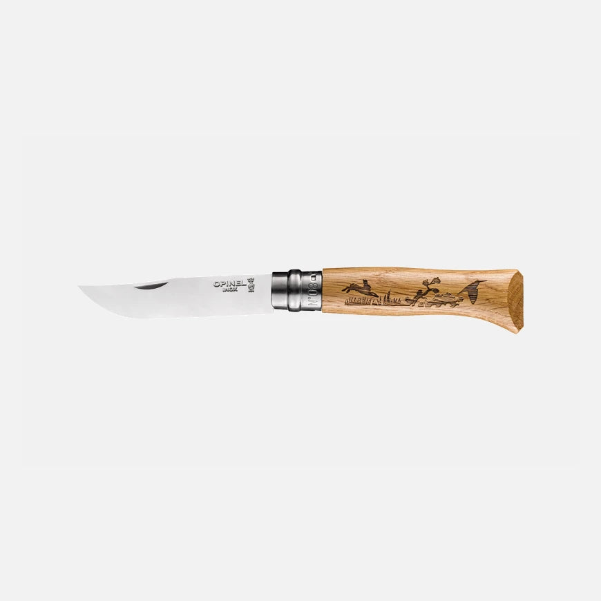 Opinel N°08 Animalia Hase – Taschenmesser mit Gravur auf Eichenholzgriff & 8,5 cm Edelstahlklinge