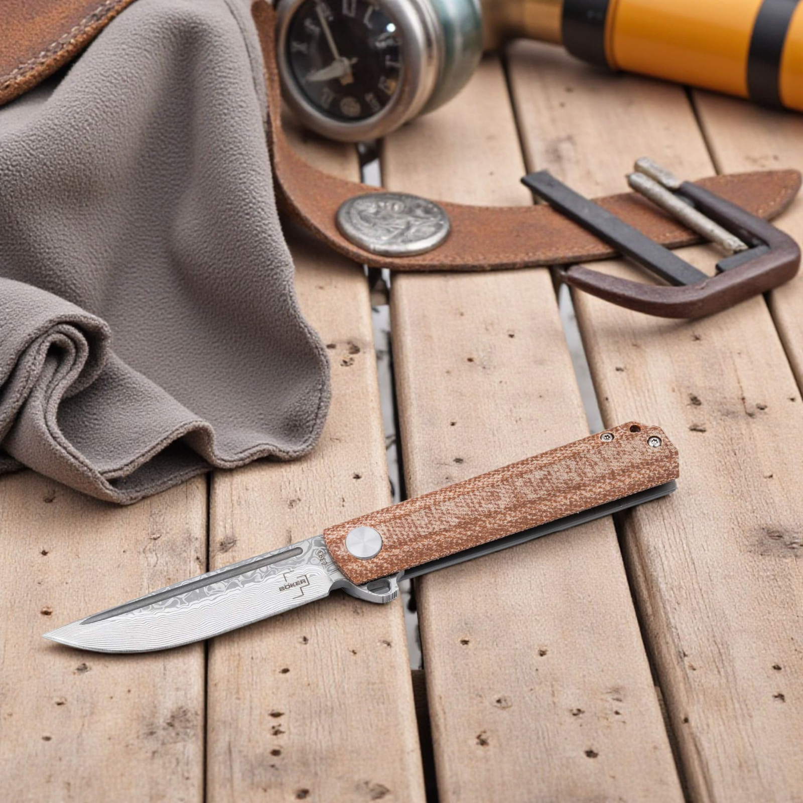 Böker Plus Cataclyst Flipjoint Damast – Edles Gentleman-EDC mit 110 Lagen Damast