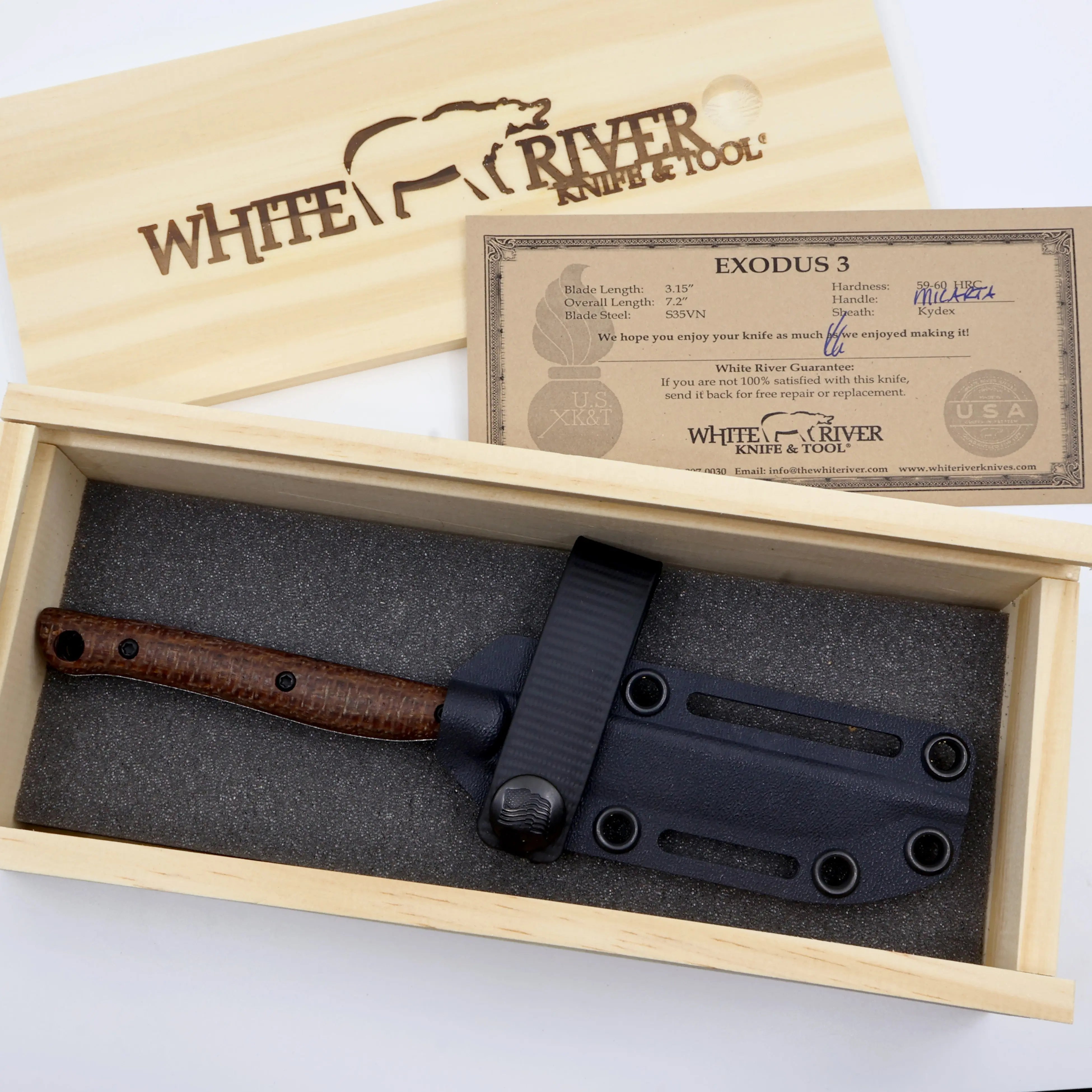 White River Exodus 3, Natural Micarta, Magnacut