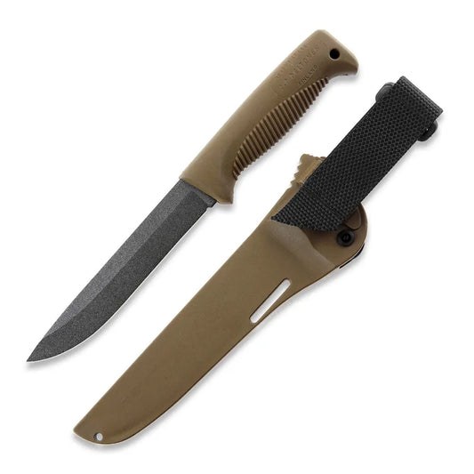 Peltonen M95 Ranger Sissipuukko Coyote – Detailaufnahme der PTFE-Klinge