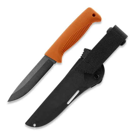 Peltonen M07 Ranger Puukko Orange – Detailaufnahme der Cerakote-Klinge