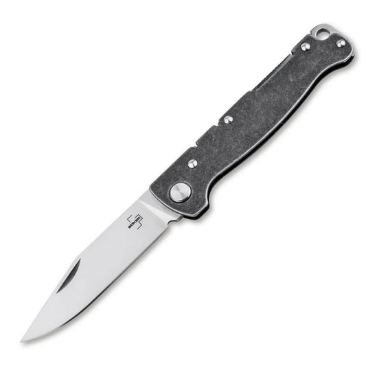 Böker Plus Atlas Backlock Clippoint – Taschenmesser mit D2 Stahl & Edelstahlgriff | EDC Messer Böker Plus