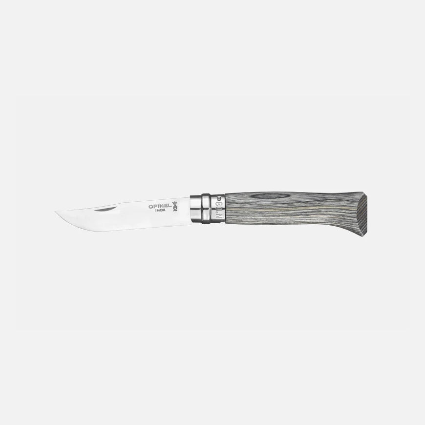 Opinel N°08 Laminierte Birke Grau – Luxus-Taschenmesser mit einzigartigem Birkenholzgriff & Geschenkbox