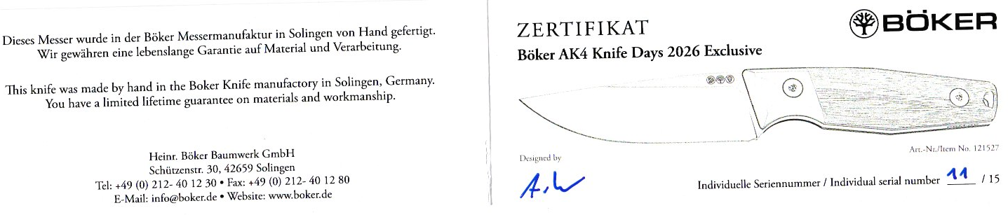 Böker AK4 Knife Days 2026 Exclusive – Limitiert auf 15 Stück, CPM-3V, signiert von Alex Kremer