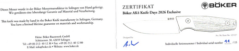 Böker AK4 Knife Days 2026 Exclusive – Limitiert auf 15 Stück, CPM-3V, signiert von Alex Kremer