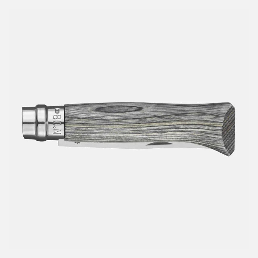 Opinel N°08 Laminierte Birke Grau – Luxus-Taschenmesser mit einzigartigem Birkenholzgriff & Geschenkbox