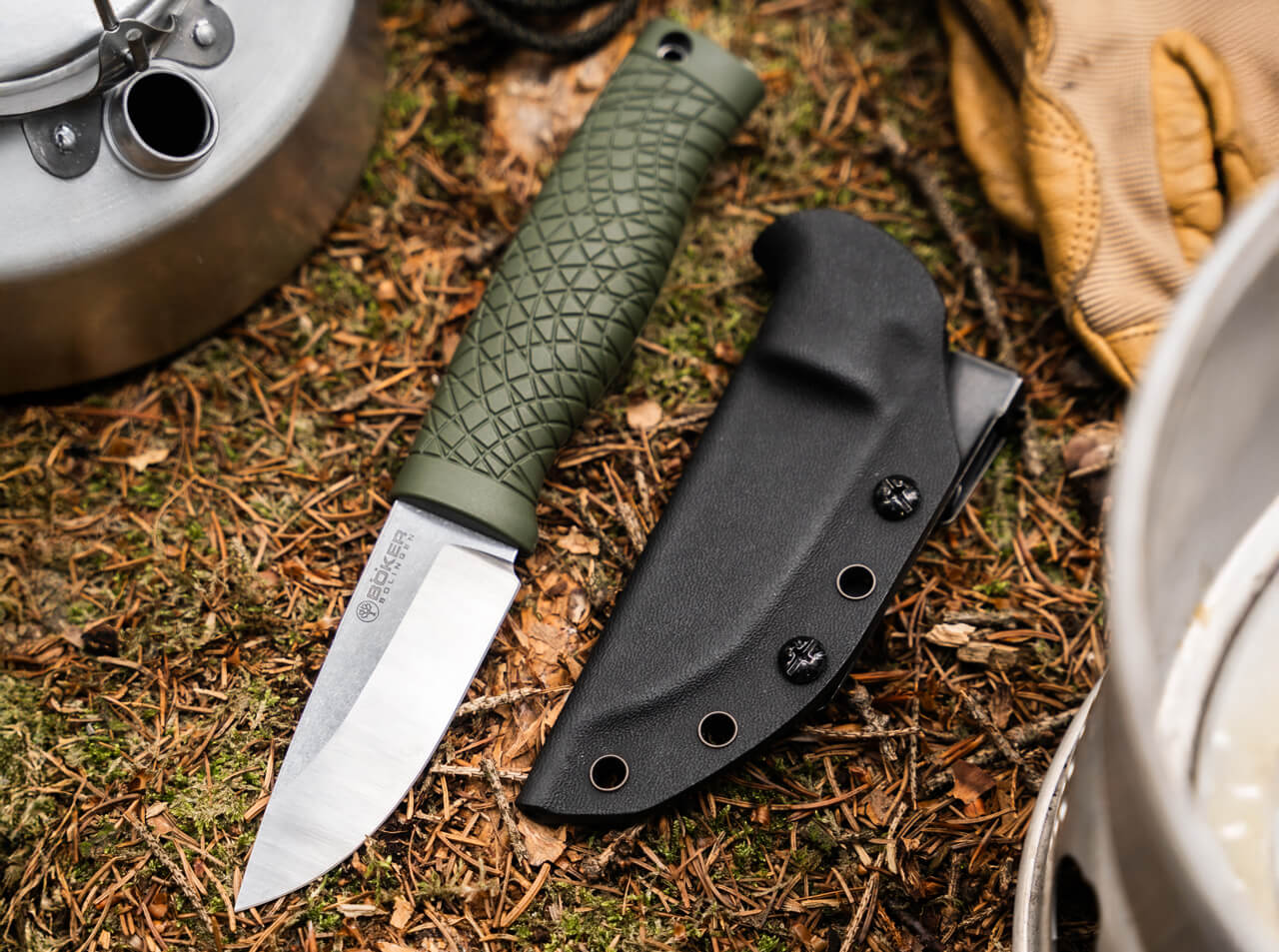Böker Manufaktur Solingen Bronco Mini CPM-3V Green – Kompaktes Bushcraft-Messer mit Kydexscheide
