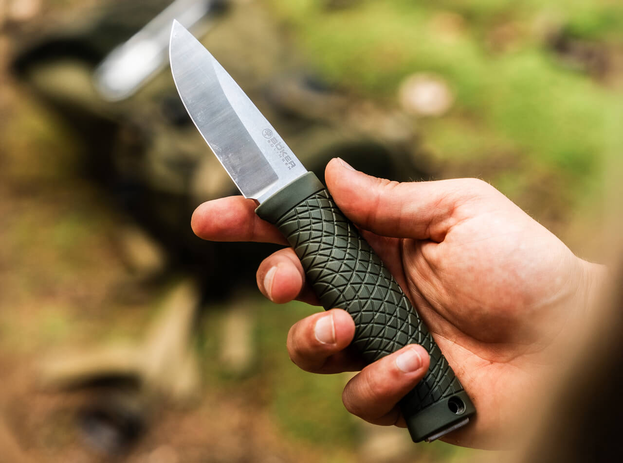 Böker Manufaktur Solingen Bronco Mini CPM-3V Green – Kompaktes Bushcraft-Messer mit Kydexscheide