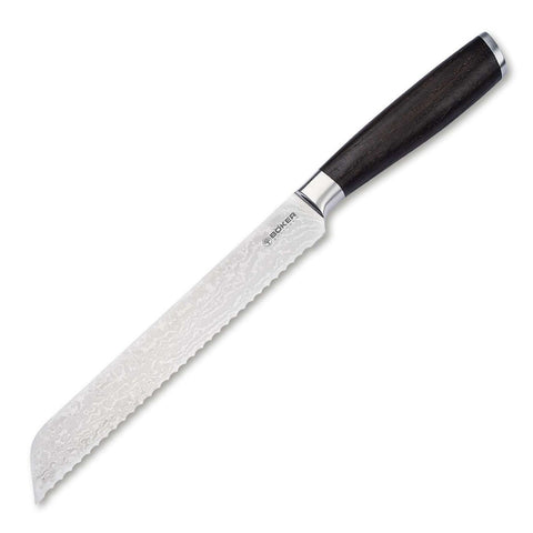 Böker Meisterklinge Damast Brotmesser – VG-10 Kern, Räuchereiche, lebenslange Garantie