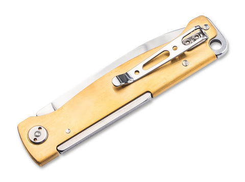 Böker Plus Atlas Brass Taschenmesser – Messinggriff, 12C27 Stahl, Slipjoint, Vintage