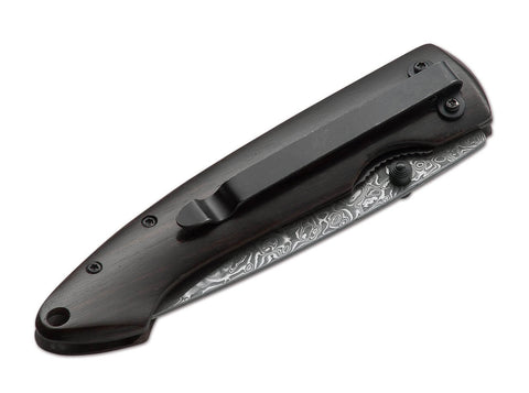 Böker Plus Damascus Gent I Taschenmesser Damaststahl Ebenholz Linerlock Messer