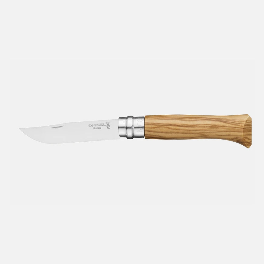 Opinel N°08 Olivenbaum + Etui – Edles Taschenmesser mit Olivenholzgriff & Schutztasche im Geschenkset