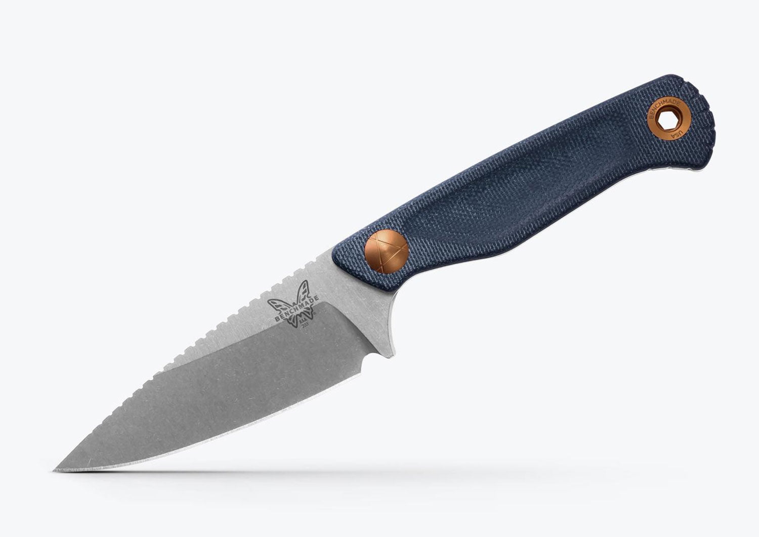 Benchmade 203-04 Dacian Stonewash – MagnaCut Fixed Blade mit Denim Micarta & Lederscheide