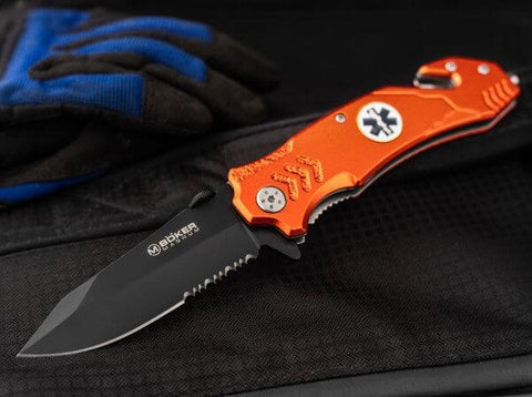 Böker Magnum Rettungsmesser Glasbrecher Gurtschneider Hosenclip rostfrei  scharf