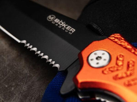 Böker Magnum Rettungsmesser Glasbrecher Gurtschneider Hosenclip rostfrei  scharf