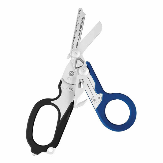 Leatherman Raptor Rescue Blau/Schwarz mit aufgefächerten Werkzeugen