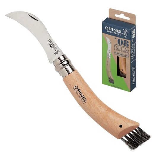 Opinel No. 08 Pilzmesser – mit Bürste & Edelstahlklinge 12C27, Buchenholzgriff Opinel