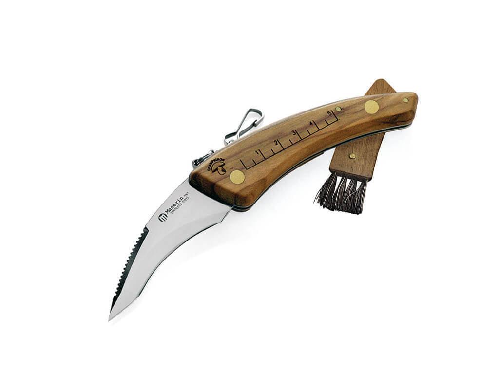Maserin Pilzmesser 808/OL Olivenholz – gebogene Klinge + Bürste, Slipjoint