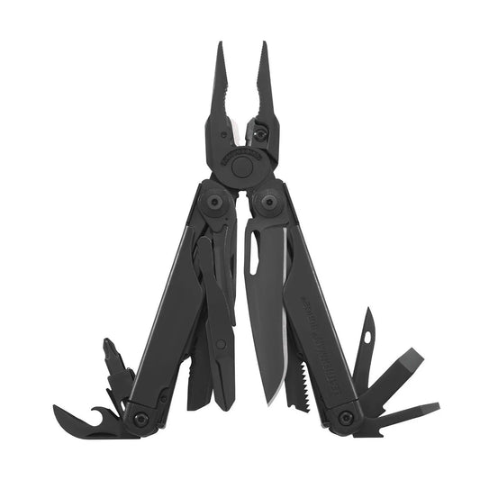 Leatherman Surge Schwarz mit aufgefächerten Werkzeugen