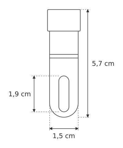 Ulticlip Slim 2.2 Maßzeichnung: 5,7 cm lang, 1,5 cm breit, Langloch 1,9 cm