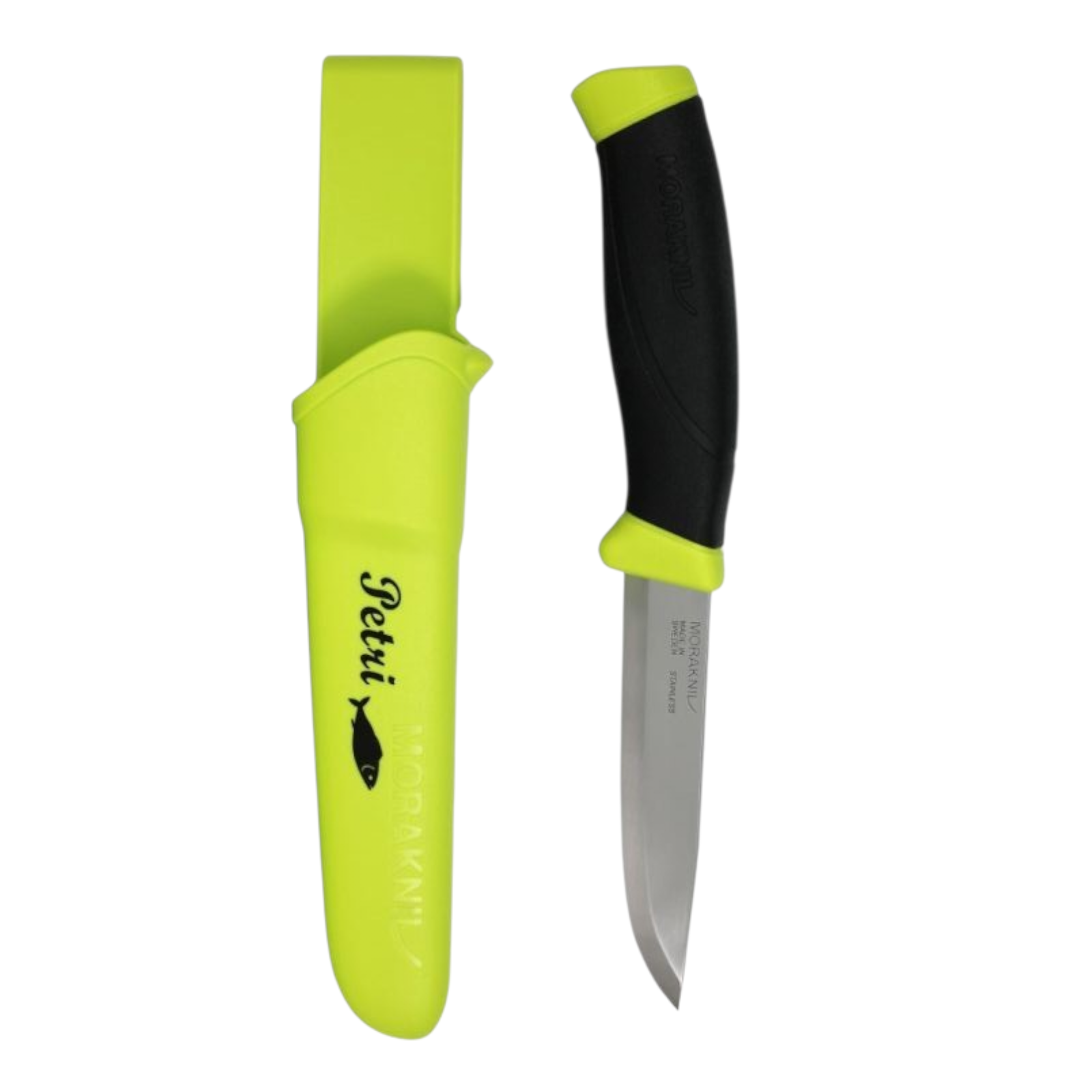 Morakniv Companion Petri Anglermesser – 12C27 Edelstahl mit rutschfestem Griff & Lime Green Scheide