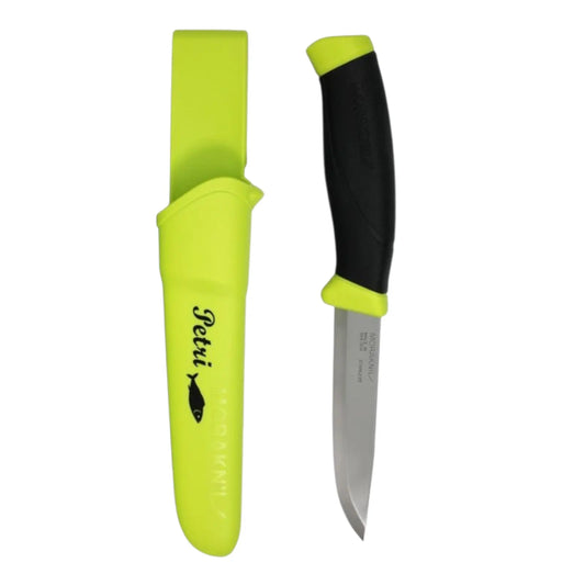 Morakniv Companion Petri Anglermesser – 12C27 Edelstahl mit rutschfestem Griff & Lime Green Scheide Morakniv