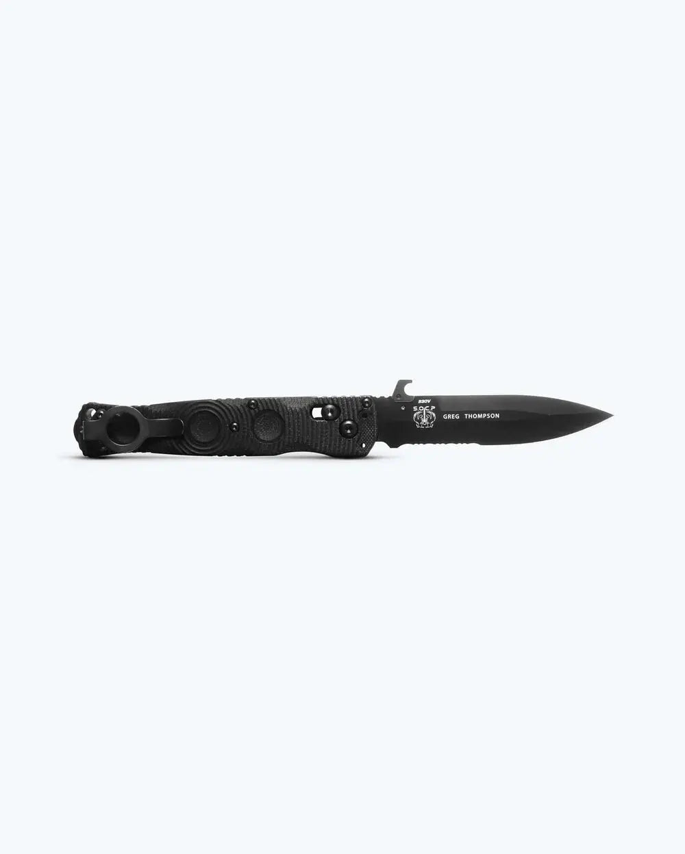 Benchmade 393SBK Mini SOCP Folder Black – AXIS Lock und Klingenrücken aus der Nähe